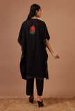 Black Cotton Crush Ari Embroidered Kaftan- Free Size