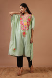 Sea Mist Cotton Crush Ari Embroidered Kaftan- Free Size