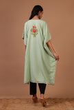 Sea Mist Cotton Crush Ari Embroidered Kaftan- Free Size