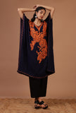 Blue Purple Cotton Crush Ari Embroidered Kaftan- Free Size