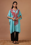 Sky Blue Cotton Crush Ari Embroidered Kaftan- Free Size