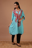 Sky Blue Cotton Crush Ari Embroidered Kaftan- Free Size