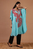 Sky Blue Cotton Crush Ari Embroidered Kaftan- Free Size