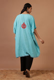 Sky Blue Cotton Crush Ari Embroidered Kaftan- Free Size