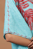 Sky Blue Cotton Crush Ari Embroidered Kaftan- Free Size