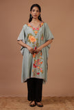 Teal Blue Cotton Crush Ari Embroidered Kaftan- Free Size