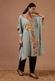 Teal Blue Cotton Crush Ari Embroidered Kaftan- Free Size