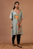 Teal Blue Cotton Crush Ari Embroidered Kaftan- Free Size