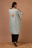 Teal Blue Cotton Crush Ari Embroidered Kaftan- Free Size