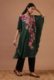 Green Cotton Crush Ari Embroidered Kaftan- Free Size