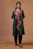 Green Cotton Crush Ari Embroidered Kaftan- Free Size