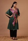 Green Cotton Crush Ari Embroidered Kaftan- Free Size