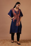 Blue Cotton Crush Ari Embroidered Kaftan- Free Size