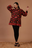 Black & Red Ari Embroidered Kani Short Jacket