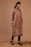 Rust Beige & Multicolor Kani Embroidered Long Jacket