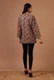 Teal Blue & Multicolor Ari Embroidered Kani Short Jacket