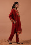 Red Woolen Ari Embroidered Phiran- Free Size