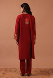 Red Woolen Ari Embroidered Phiran- Free Size