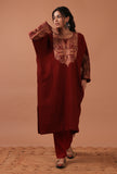 Maroon Woolen Ari Embroidered Phiran- Free Size