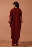 Maroon Woolen Ari Embroidered Phiran- Free Size