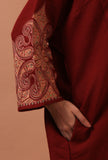 Maroon Woolen Ari Embroidered Phiran- Free Size