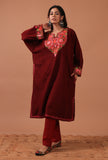 Rustic Red Woolen Ari Embroidered Phiran- Free Size