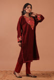 Rustic Red Woolen Ari Embroidered Phiran- Free Size