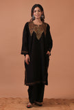 Black Woolen Sozni Embroidered Phiran- Free Size