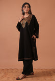 Black Woolen Sozni Embroidered Phiran- Free Size