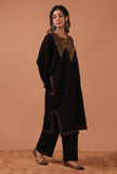 Black Woolen Sozni Embroidered Phiran- Free Size