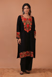 Black Woolen Ari Embroidered Phiran- Free Size