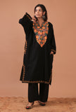 Black Woolen Ari Embroidered Phiran- Free Size