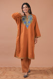 Orange Woolen Ari Embroidered Phiran- Free Size