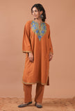 Orange Woolen Ari Embroidered Phiran- Free Size