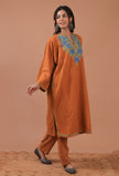 Orange Woolen Ari Embroidered Phiran- Free Size