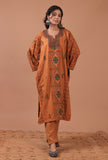 Brown Rust Woolen Sozni Embroidered Phiran- Free Size