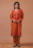 Orange Woolen Ari Embroidered Phiran- Free Size