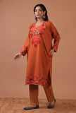 Orange Woolen Ari Embroidered Phiran- Free Size