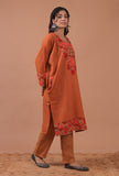 Orange Woolen Ari Embroidered Phiran- Free Size