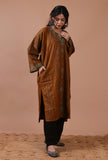 Brown Woolen Sozni Embroidered Phiran- Free Size