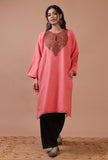 Sea Pink Woolen Sozni Embroidered Phiran- Free Size