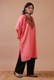 Sea Pink Woolen Sozni Embroidered Phiran- Free Size