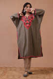 Dark Grey Woolen Ari Embroidered Phiran- Free Size