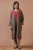 Dark Grey Woolen Ari Embroidered Phiran- Free Size