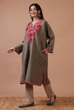 Dark Grey Woolen Ari Embroidered Phiran- Free Size