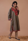 Dark Grey Woolen Ari Embroidered Phiran- Free Size