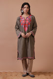 Dark Grey Woolen Ari Embroidered Phiran- Free Size