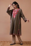 Dark Grey Woolen Ari Embroidered Phiran- Free Size