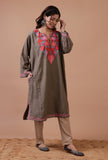 Dark Grey Woolen Ari Embroidered Phiran- Free Size