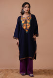 Navy Blue Woolen Ari Embroidered Phiran- Free Size